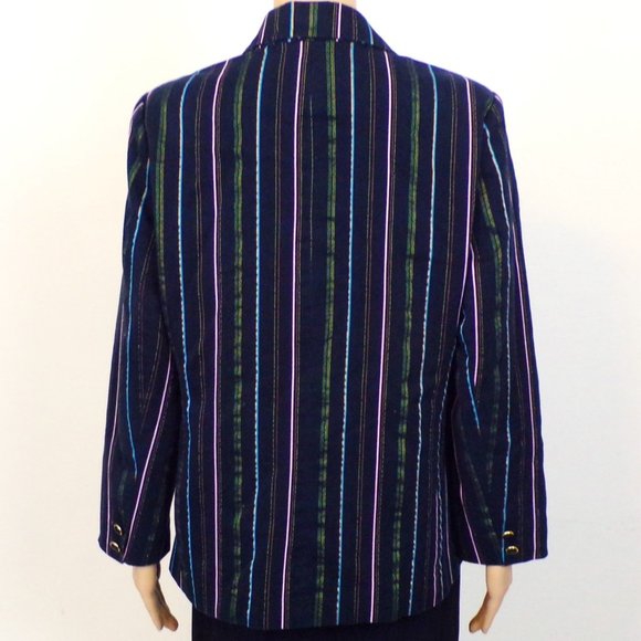 BOB MACKIE WEARABLE ART size M blazer black + multicolor stripes & embroidery - Picture 7 of 16